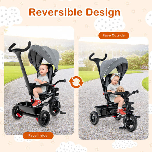 -1 Baby Tricycle Toddler Trike Convertible Tricycle with Seat - Gray