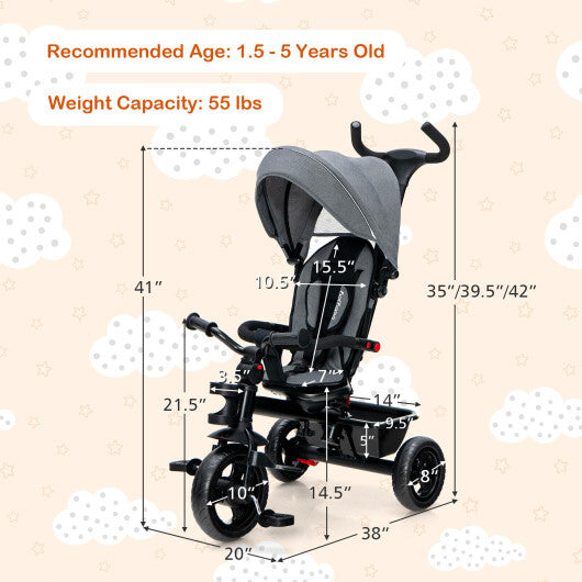 -1 Baby Tricycle Toddler Trike Convertible Tricycle with Seat - Gray