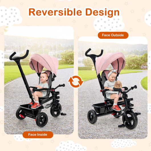 -1 Baby Tricycle Toddler Trike Convertible Tricycle with Seat - Pink