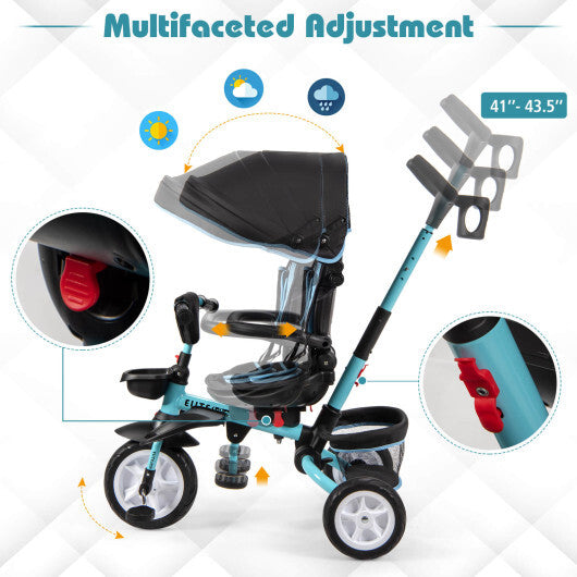 -1 Detachable Kids Baby Stroller Tricycle Detachable Tricycle with Canopy - Blue