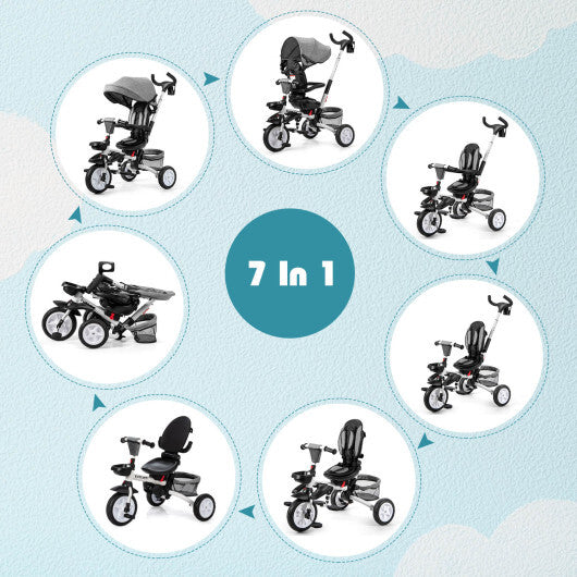 -1 Detachable Kids Baby Stroller Tricycle Detachable Tricycle with Canopy - Gray