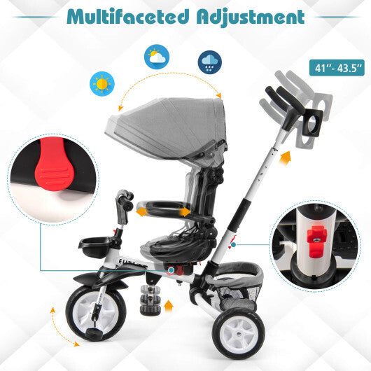 -1 Detachable Kids Baby Stroller Tricycle Detachable Tricycle with Canopy - Gray