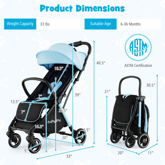 -Hand Folding Portable Lightweight Baby Stroller Portable Lightweight Stroller - Blue