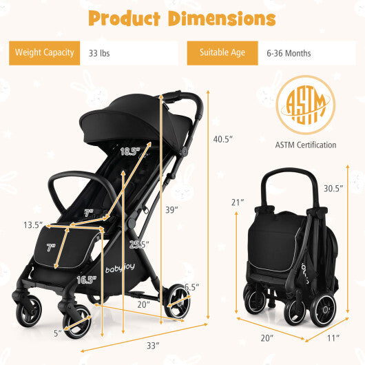 -Hand Folding Portable Lightweight Baby Stroller Portable Lightweight Stroller - Black