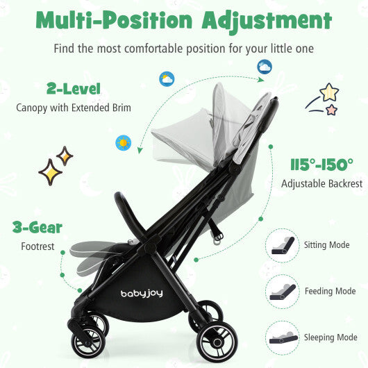 -Hand Folding Portable Lightweight Baby Stroller Portable Lightweight Stroller - Gray