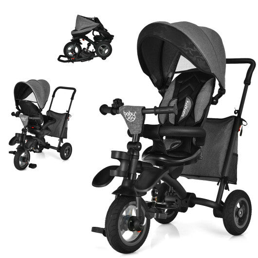 -1 Baby Folding Tricycle Stroller Folding Tricycle with Rotatable Seat - Gray