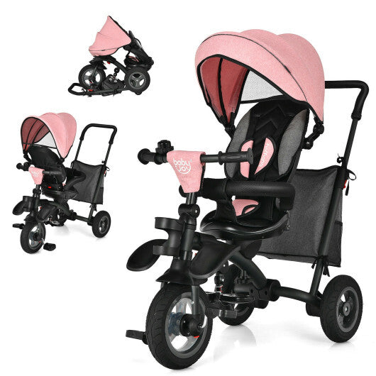 -1 Baby Folding Tricycle Stroller Folding Tricycle with Rotatable Seat - Pink