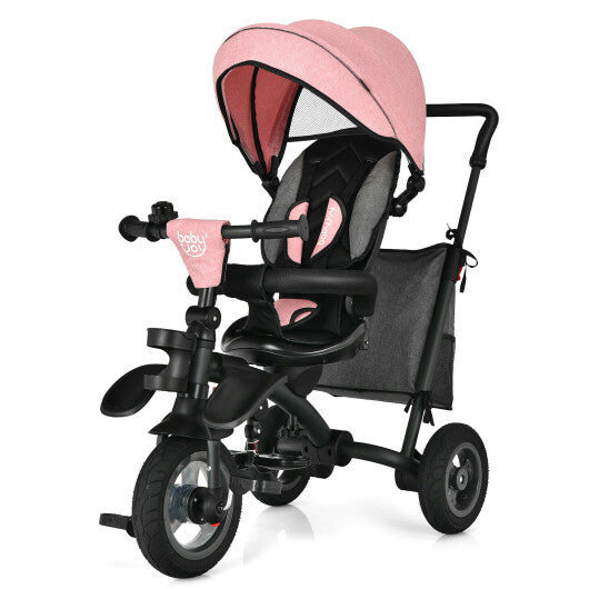 -1 Baby Folding Tricycle Stroller Folding Tricycle with Rotatable Seat - Pink