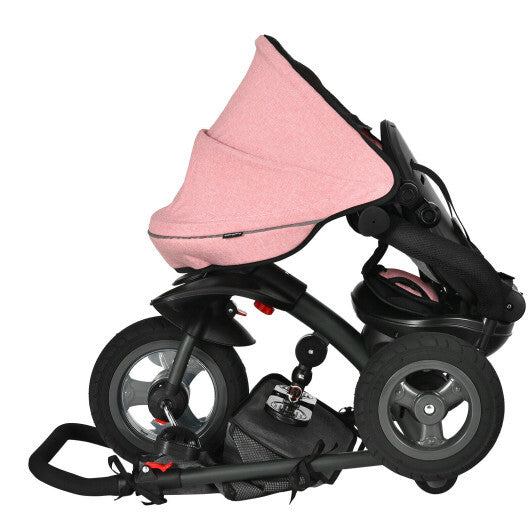 -1 Baby Folding Tricycle Stroller Folding Tricycle with Rotatable Seat - Pink