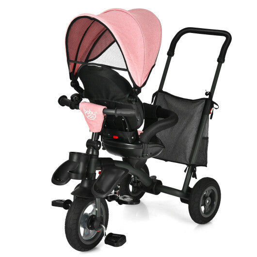 -1 Baby Folding Tricycle Stroller Folding Tricycle with Rotatable Seat - Pink