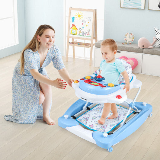 1 Foldable Baby Walker Adjustable Height Folding Baby Walker - Blue