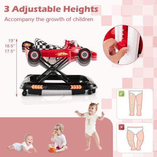 Convertible Baby Walker Convertible Baby Walker with 3 Adjustable Height Settings-Red - Color: