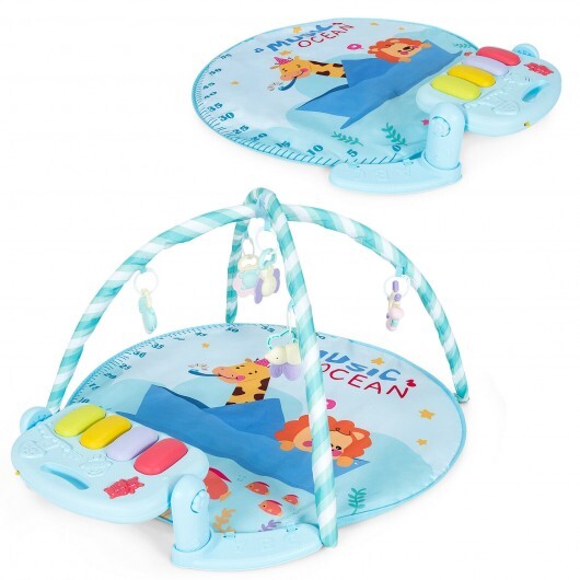 Baby Activity Play Piano Gym Mat Baby Activity Piano Gym Mat with Hanging Toys-Blue