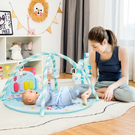 Baby Activity Play Piano Gym Mat Baby Activity Piano Gym Mat with Hanging Toys-Blue