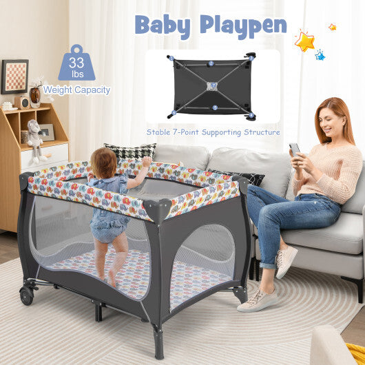 -1 Portable Baby Playard 5-in-1 Baby Playard with Bassinet and Canopy