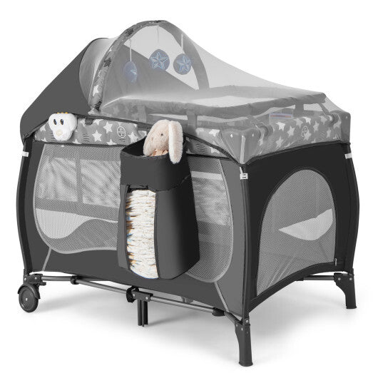 -1 Portable Baby Playard 5-in-1 Baby Playard with Bassinet and Canopy