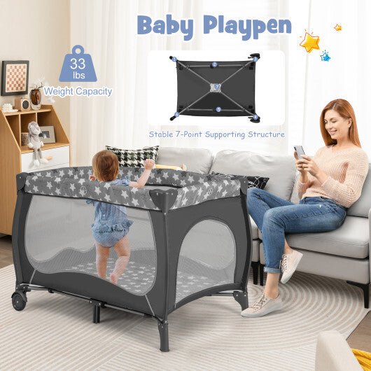 -1 Portable Baby Playard 5-in-1 Baby Playard with Bassinet and Canopy