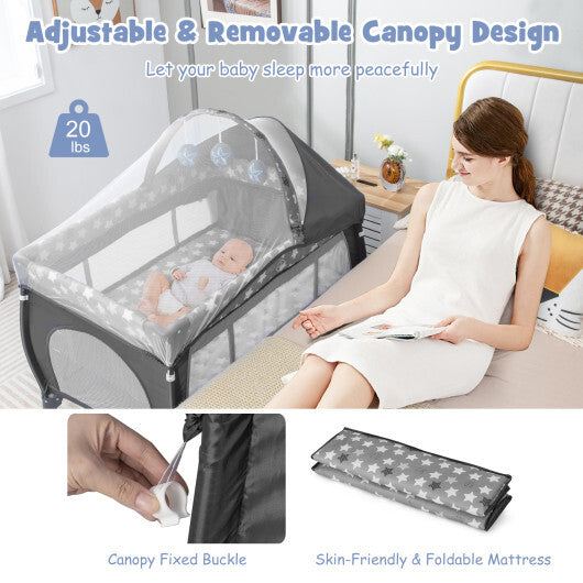 -1 Portable Baby Playard 5-in-1 Baby Playard with Bassinet and Canopy