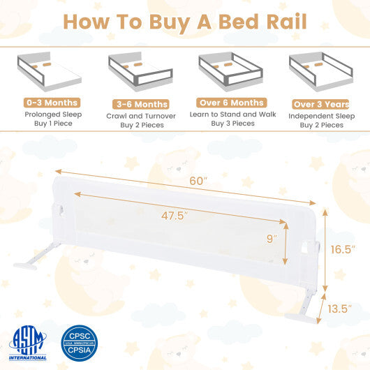 60-Inch Foldable Bed Rail Swing Foldable Bed Rail Guard - White