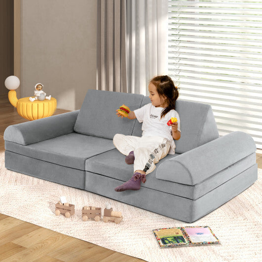 6 Pieces Convertible Kids Sofa Playset Convertible Kids Sofa Playset with Zipper - Gray