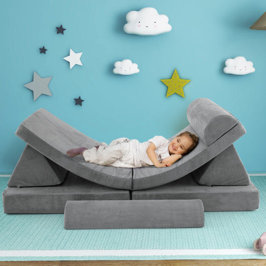 6 Pieces Convertible Kids Sofa Playset Convertible Kids Sofa Playset with Zipper - Gray