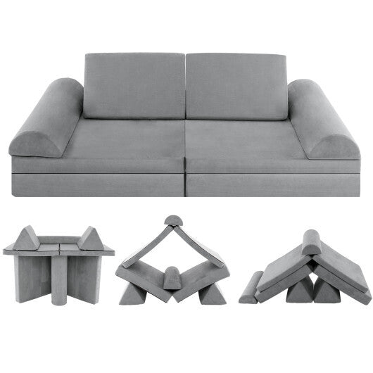 6 Pieces Convertible Kids Sofa Playset Convertible Kids Sofa Playset with Zipper - Gray