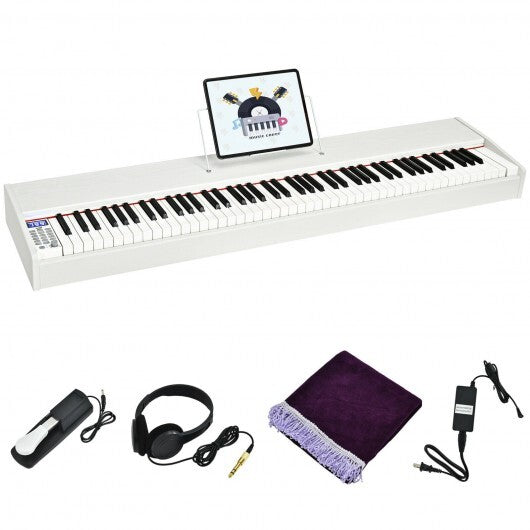 88-Key Full Size Digital Piano Weighted Keyboard Full Size Digital Piano with Sustain Pedal - White