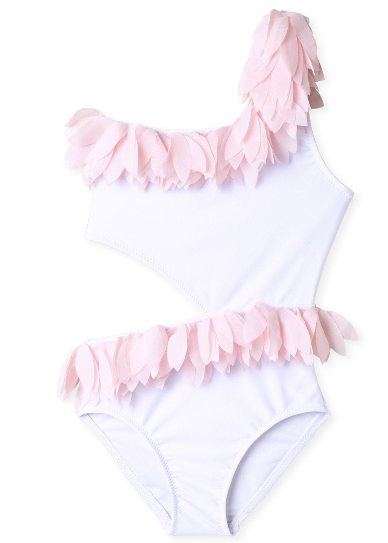 White Side Cut Swimsuit White Swimsuit with Pink Petals