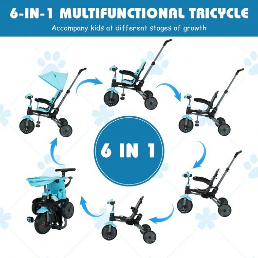 -1 Foldable Baby Tricycle Toddler Stroller Foldable Tricycle with Adjustable Handle - Blue