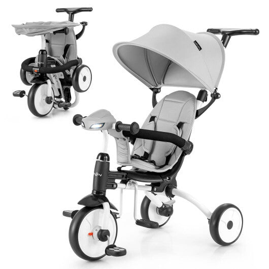 -1 Foldable Baby Tricycle Toddler Stroller Foldable Tricycle with Adjustable Handle - Gray