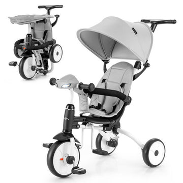 -1 Foldable Baby Tricycle Toddler Stroller Foldable Tricycle with Adjustable Handle - Gray