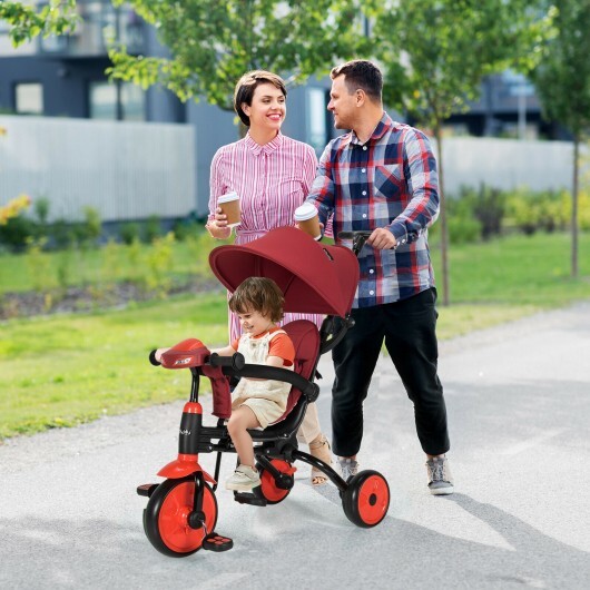 -1 Foldable Baby Tricycle Toddler Stroller Foldable Tricycle with Adjustable Handle - Red