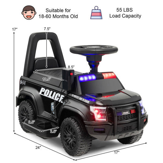 6V Kids Ride 6V Kids Ride-On Police Car with Siren-Black