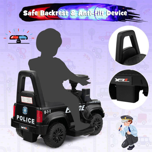 6V Kids Ride 6V Kids Ride-On Police Car with Siren-Black