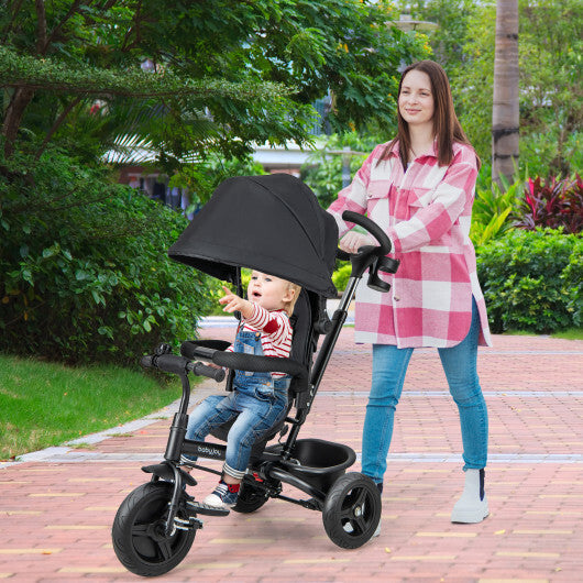 -1 Baby Tricycle Toddler Trike Tricycle with Safety Harness - Black