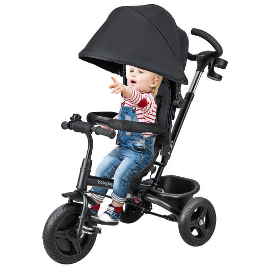 -1 Baby Tricycle Toddler Trike Tricycle with Safety Harness - Black