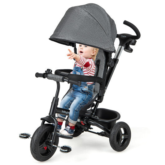 -1 Baby Tricycle Toddler Trike Tricycle with Safety Harness - Gray