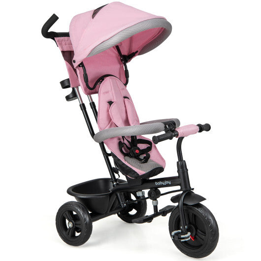 -1 Baby Trike Kids Tricycle Trike with Canopy & Push Handle - Pink