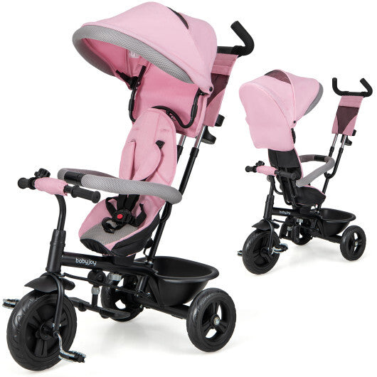 -1 Baby Trike Kids Tricycle Trike with Canopy & Push Handle - Pink