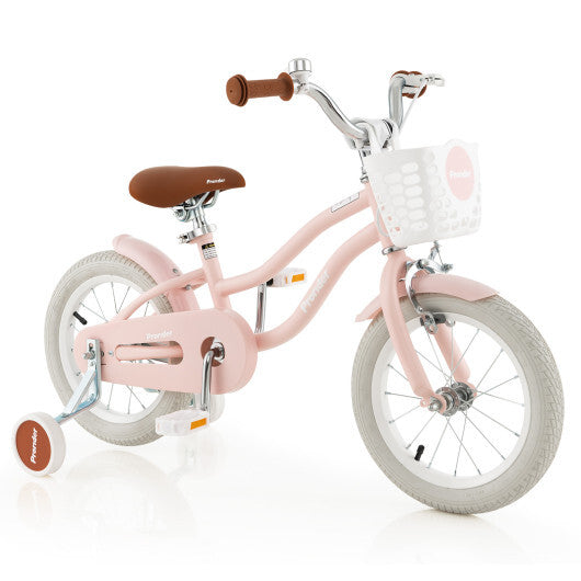 Removable Training Wheels Bike with Training Wheels and Basket-Pink