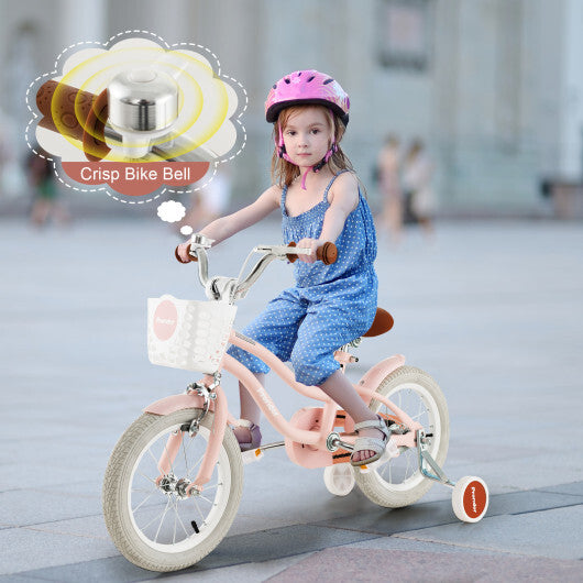 Removable Training Wheels Bike with Training Wheels and Basket-Pink