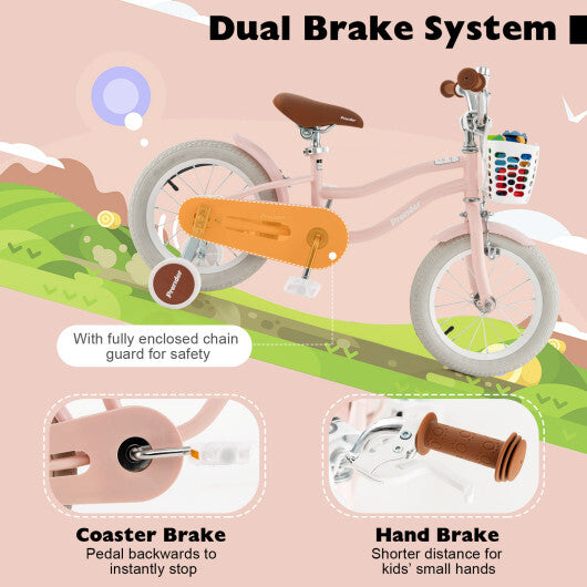 Removable Training Wheels Bike with Training Wheels and Basket-Pink