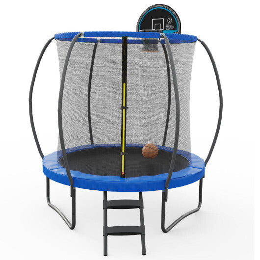 8 Feet Recreational Trampoline Recreational Trampoline with Basketball Hoop-Blue