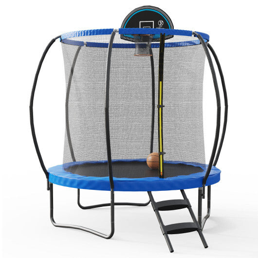 8 Feet Recreational Trampoline Recreational Trampoline with Basketball Hoop-Blue