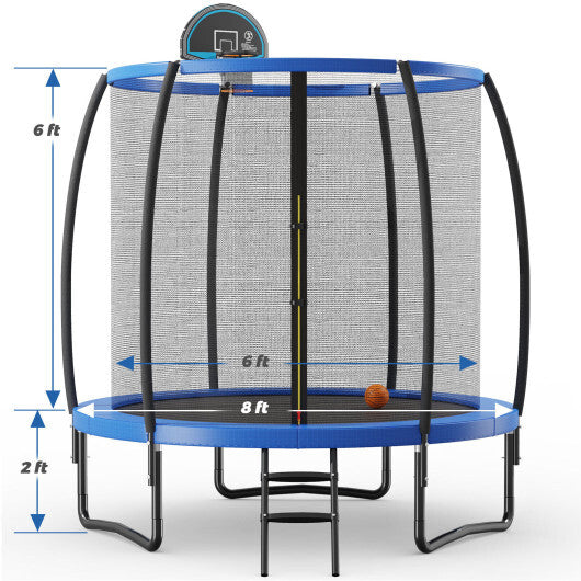 8 Feet Recreational Trampoline Recreational Trampoline with Basketball Hoop-Blue