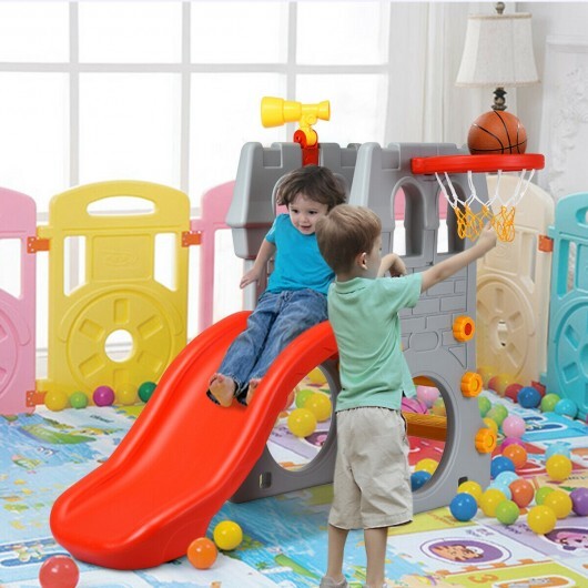 1 Toddler Climber Slide Playset 5-in-1 Toddler Climber Slide Playset with Basketball Hoop