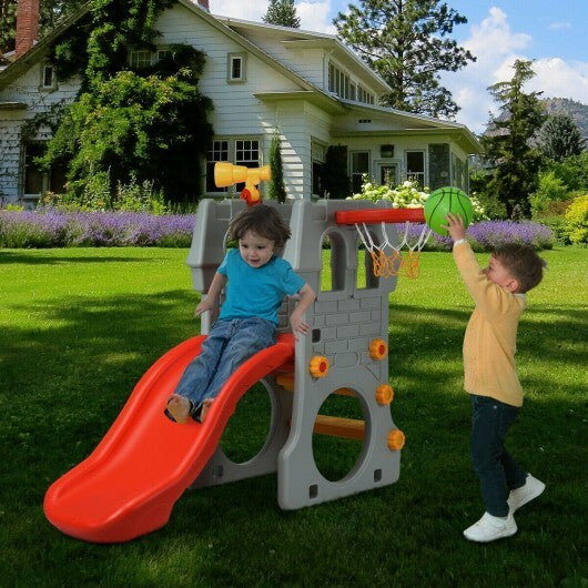 1 Toddler Climber Slide Playset 5-in-1 Toddler Climber Slide Playset with Basketball Hoop