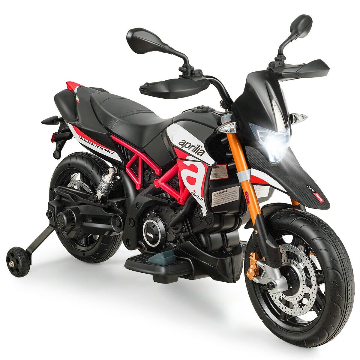 12V Kids Ride- 12V Kids Ride-On Motorcycle Aprilia Licensed with Sounds and Music-Red