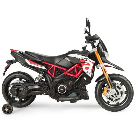 12V Kids Ride- 12V Kids Ride-On Motorcycle Aprilia Licensed with Sounds and Music-Red