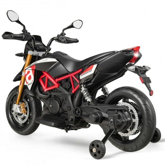 12V Kids Ride- 12V Kids Ride-On Motorcycle Aprilia Licensed with Sounds and Music-Red